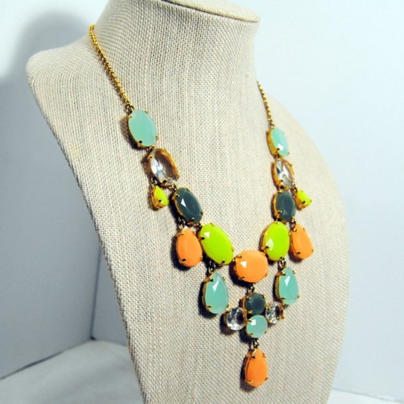 Statement Jewelry Necklace Gold Pastel Stones - Picture 4 of 5